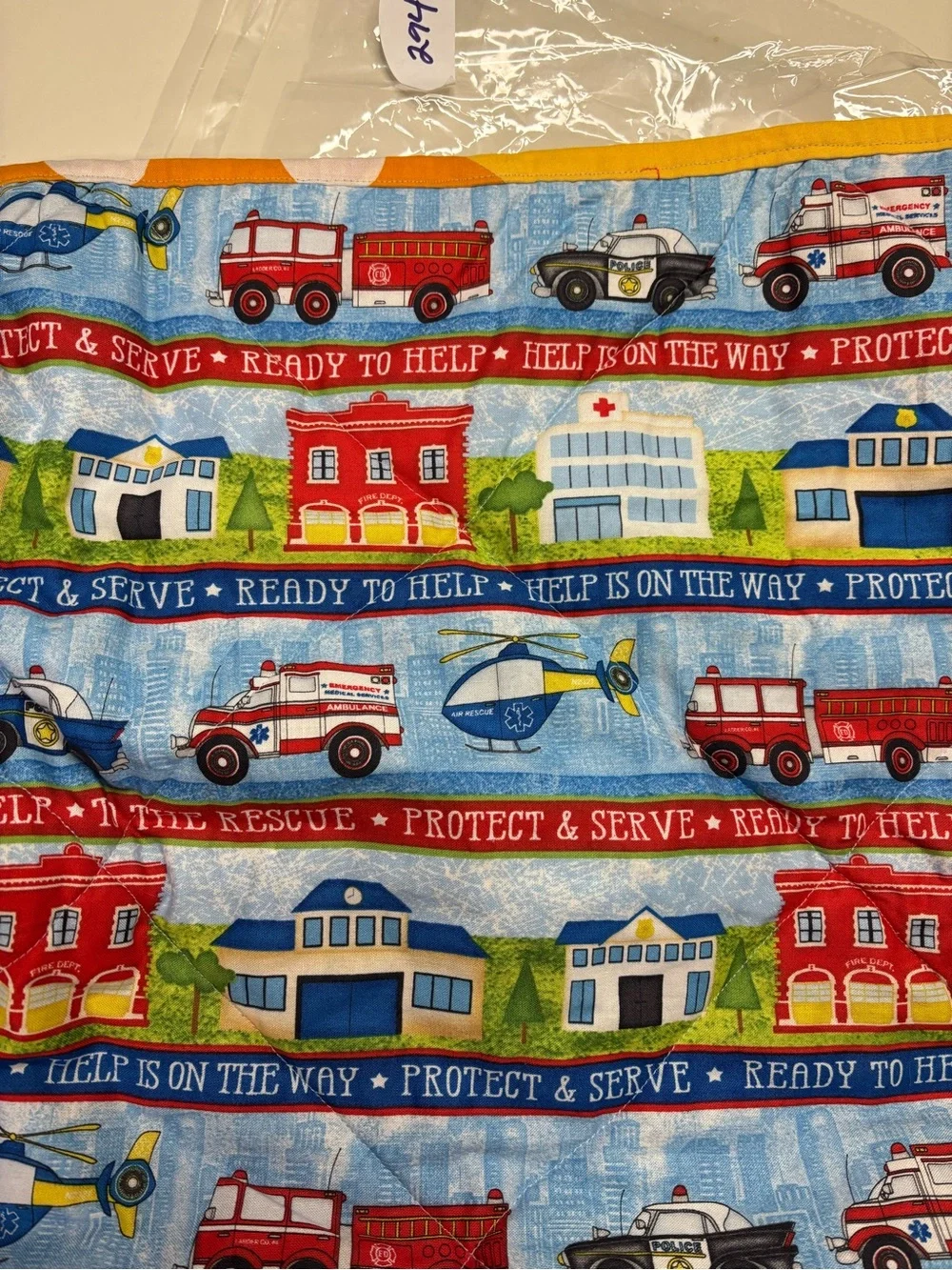 Rescue Vehicles Quilt Baby Shower Gift Hand Made Ambulance Police Fire truck